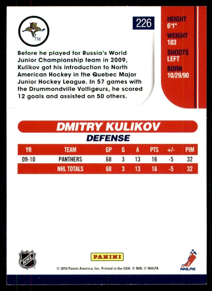 2010-11 Score Dmitry Kulikov #226 - Image 2 of 2