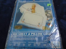 Vintage Vogart Crafts Crib Sheet & Pillowcase Embroidery/Ballpoint Painting NEW