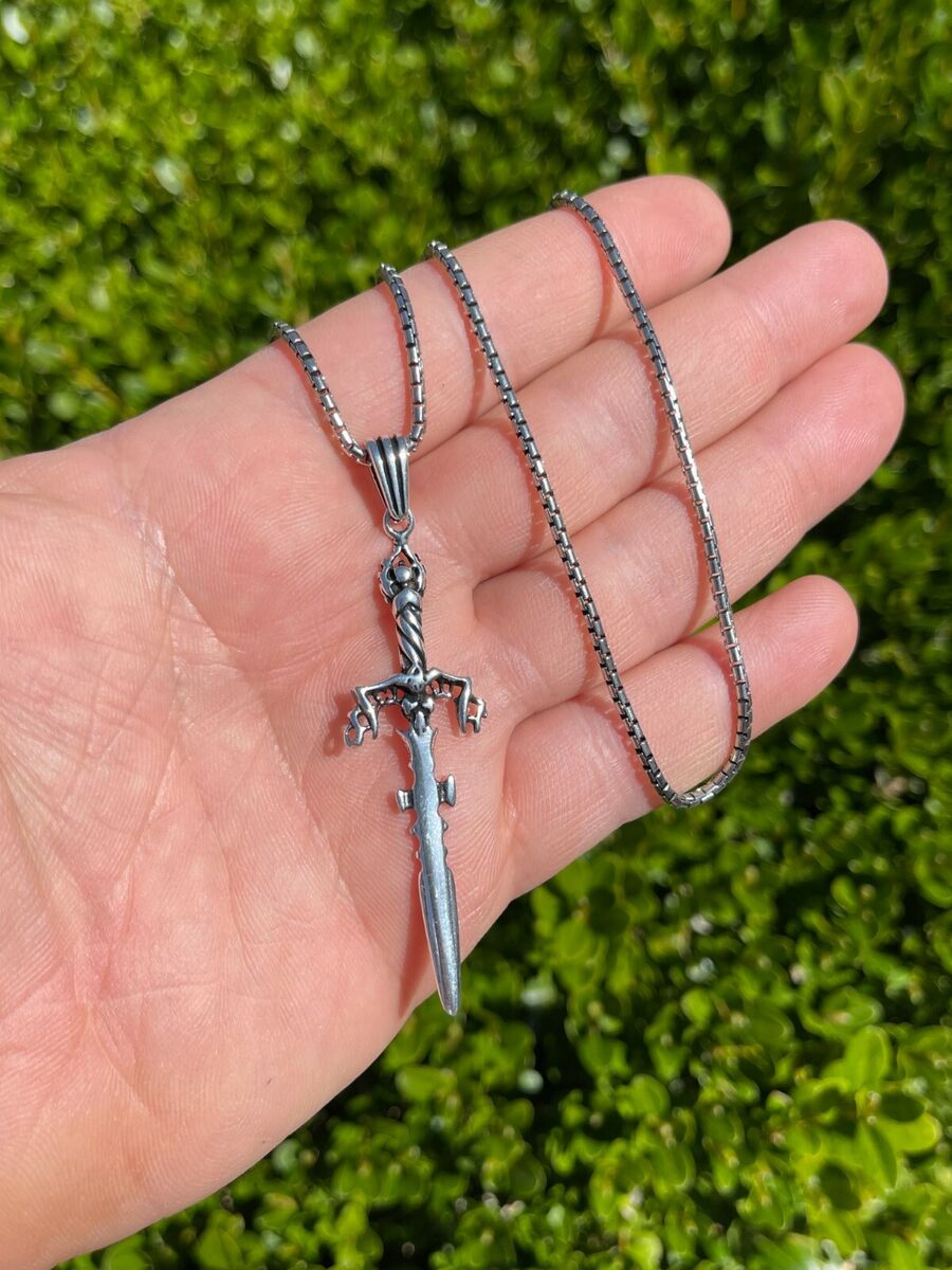 Mens Real 925 Sterling Silver Viking Sword Pendant Necklace Mens Real 925 Sterling Silver Viking Sword Pendant Necklace