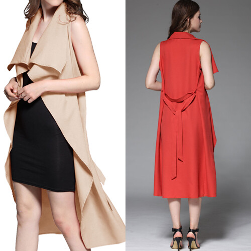 US Women's Draped Open Front Sleeveless Cardigan Longline Belted Outerwear  Vest