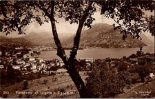 Panorama di Lugano Lake & City Paradiso Switzerland 1924 Postcard RPPC Photo