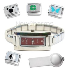 Red Rectangle Italian Charm Watch Bracelet Plus Charm Tool Enamel Charms