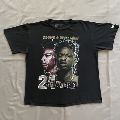 Young & Reckless 21 Savage T Shirt Mens XL Black Short Sleeve Rap Street Wear
