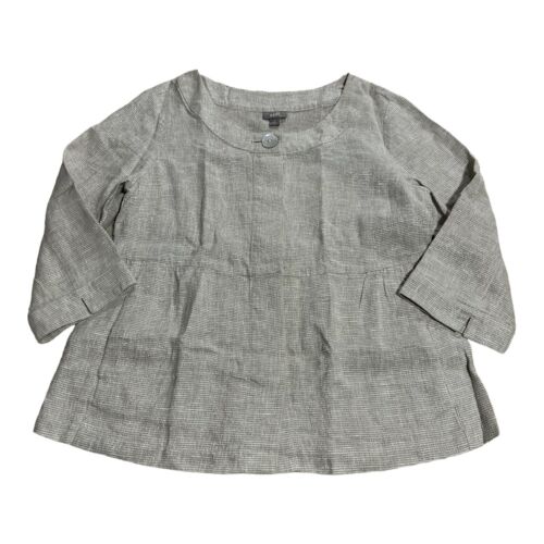Chaqueta Blazer de Lino J Jill para Mujer S Bronceado Oro Metálico con Botones Mangas Largas