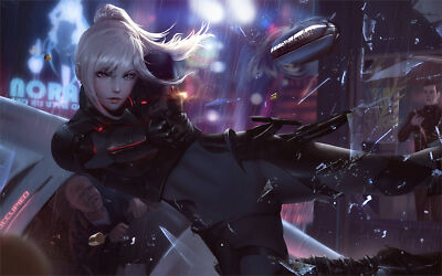 Anime digital art artwork women blonde ponytail original Play Gaming Mat Desk