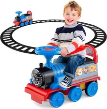 Kids Ride On Train with Track, 6V Electric Toy with Lights and Sounds