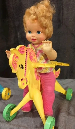 Vintage 1967 Mattel TIPPEE TOES Doll w/Trike & Horse TESTED, WORKS *READ! *