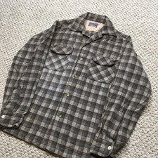 Vintage Pendleton Shirt Mens Small Brown Plaid Wool Flannel Button Up 50s 60s