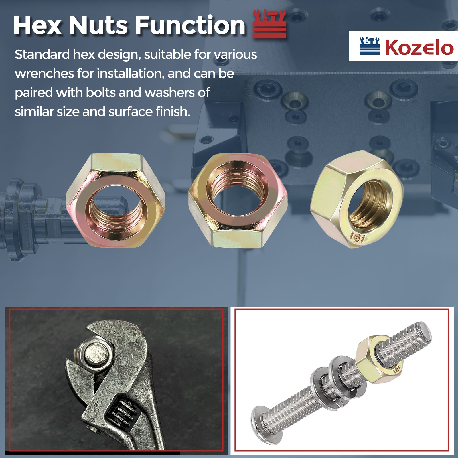 10pcs Hex Nuts - [9/16"-12] Carbon Steel Grade 8 Hardware Nuts, Yellow