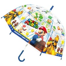 Super Mario Umbrella Comic Blue 55cm Nintendo Clear Vinyl Auto Open New