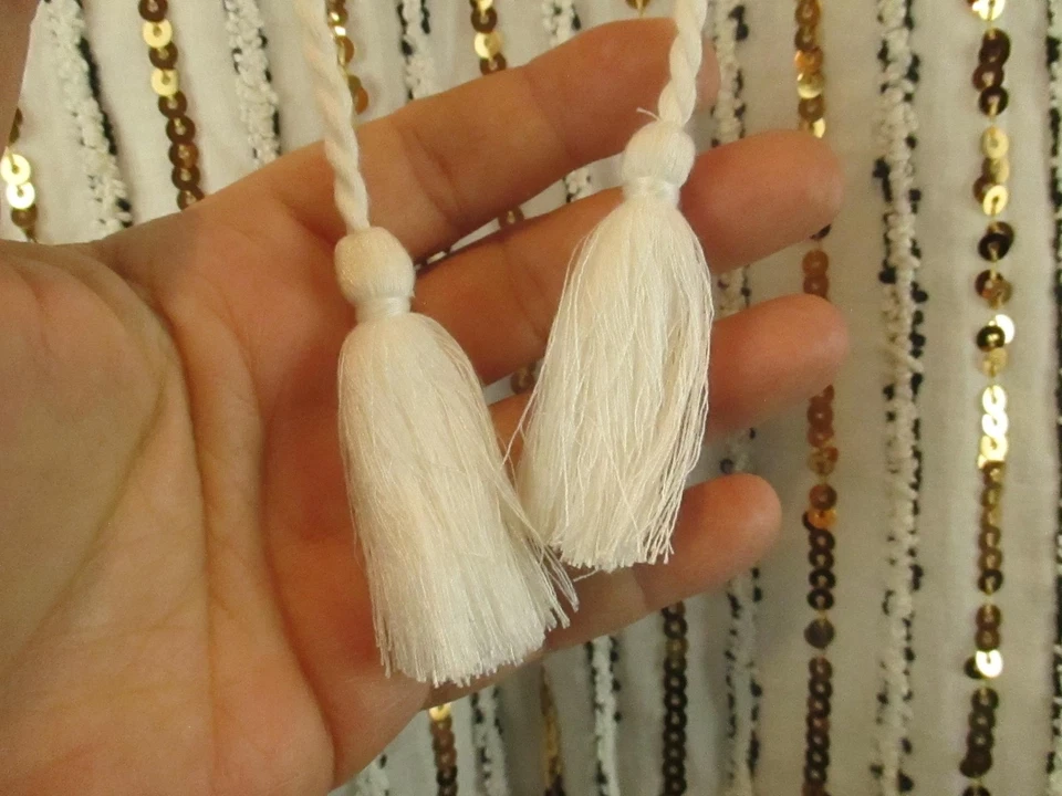 Blusa Johnny Wade Jade Mujer Mediana Marfil Dorado Lentejuelas Rayas Borla Boho Foto 3 de 4