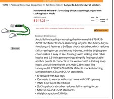 612230152369 Honeywell® Miller® 6' StretchStop Shock-Absorbing Lanyard with Lock