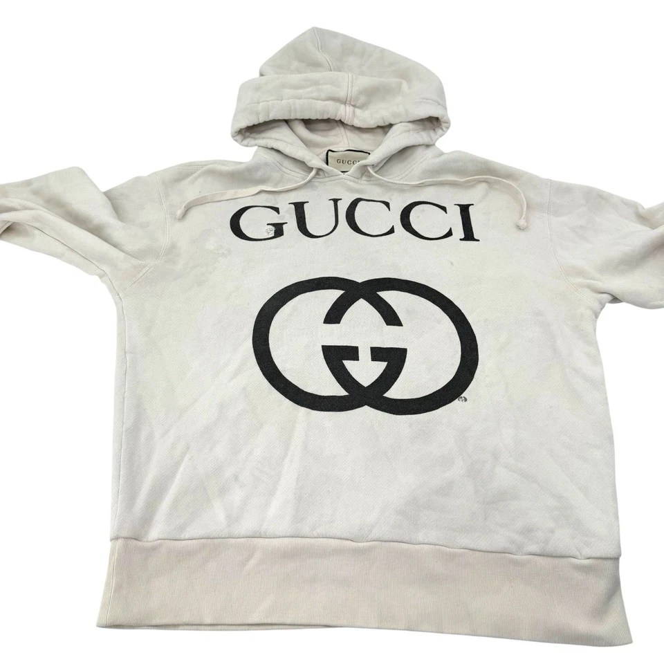 Подлинный Gucci с капюшоном толстовка с блокировкой G Off-белый валяной хлопок - Изображение 4 из 4