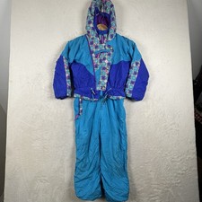 Vintage Obermeyer One Piece Ski Suit Snow Bib Blue Flowers Junior Child Size 6