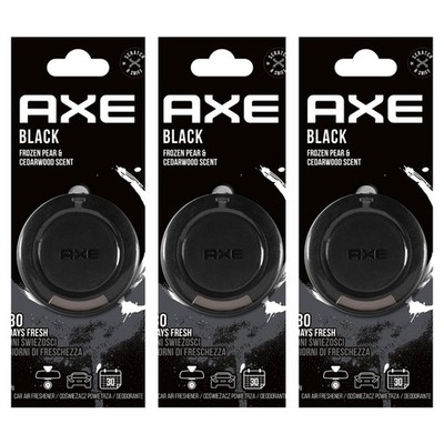 3 x AXE 3D hängendes Gel Auto Büro Zuhause Lufterfrischer SCHWARZ Duft BIRNE/ZEDERHOLZ