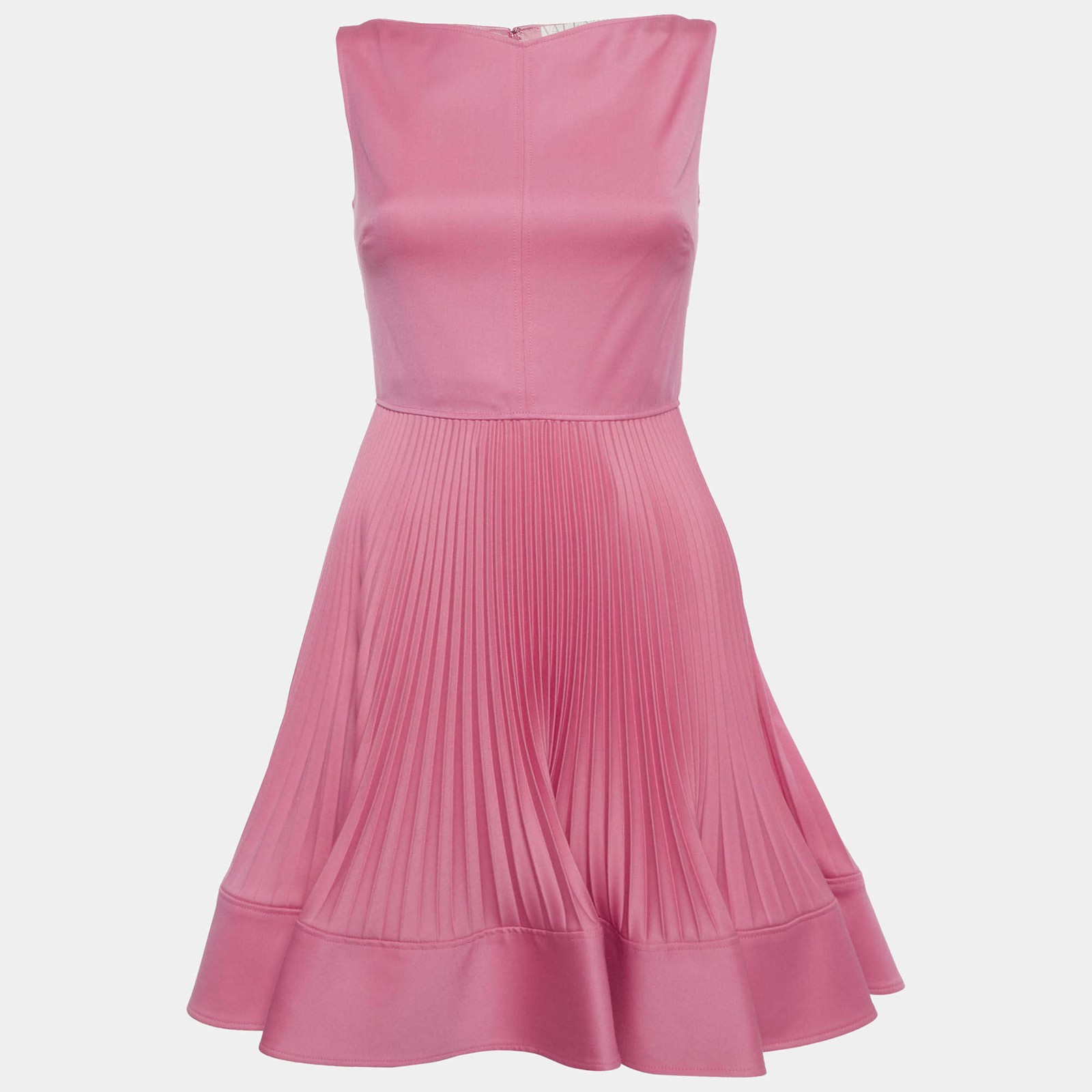 Valentino Techno Couture Pink Stretch Knit Pleated Fit Flare Mini Dress S