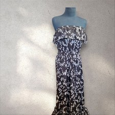 Vintage Y2K 100% Silk Off Shoulder Maxi Dress Floral UK 12-14 Boho Holiday