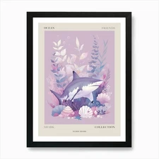 Purple Nurse Shark Illustration 3 P Framed Wall Art Poster Canvas Print Picture