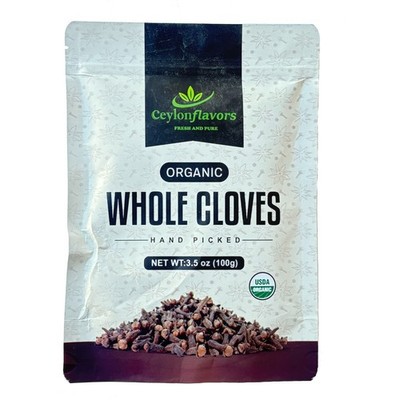 Organic Ceylon Hand Picked Whole Cloves Sri Lanka Non-GMO USDA Certified 3.5 oz