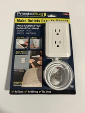 Presto Plug Wall Outlet Extender 4 ft Cord Peel & Stick 2 pack new
