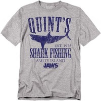Jaws Quints Unisex Kurzarm T-Shirt Grau Baumwolle Rundhalsausschnitt