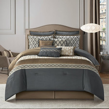 King Size 10-Piece Geometric Comforter Set in Taupe/Grey