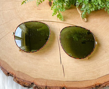 VTG American Optical Clip On Sunglasses Gold Tortoise Round Frames SMST 6 DLX 49