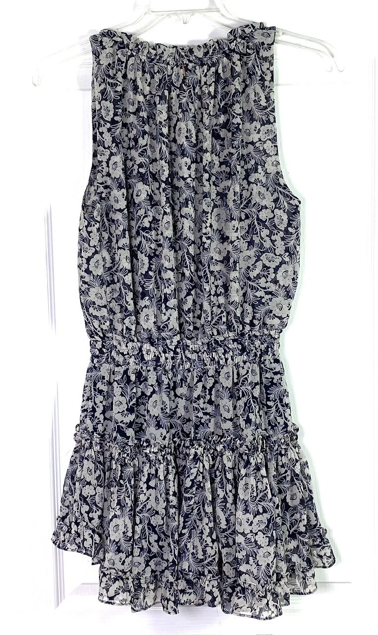 PALM ANGELS Mini abito MISA LA blu navy avorio stampa floreale Shirley con volant a strati S = 4 6