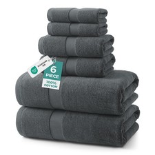 6Piece Bath Towel Set 100 Cotton Dark Gray 2 Bath 2 Hand 2 Washcloths