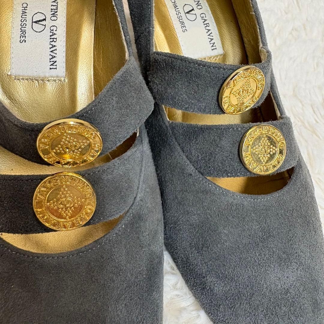 VALENTINO GARAVANI Vintage Pumps Size 24cm Charcoal Gray Gold Buttons thumbnail 7