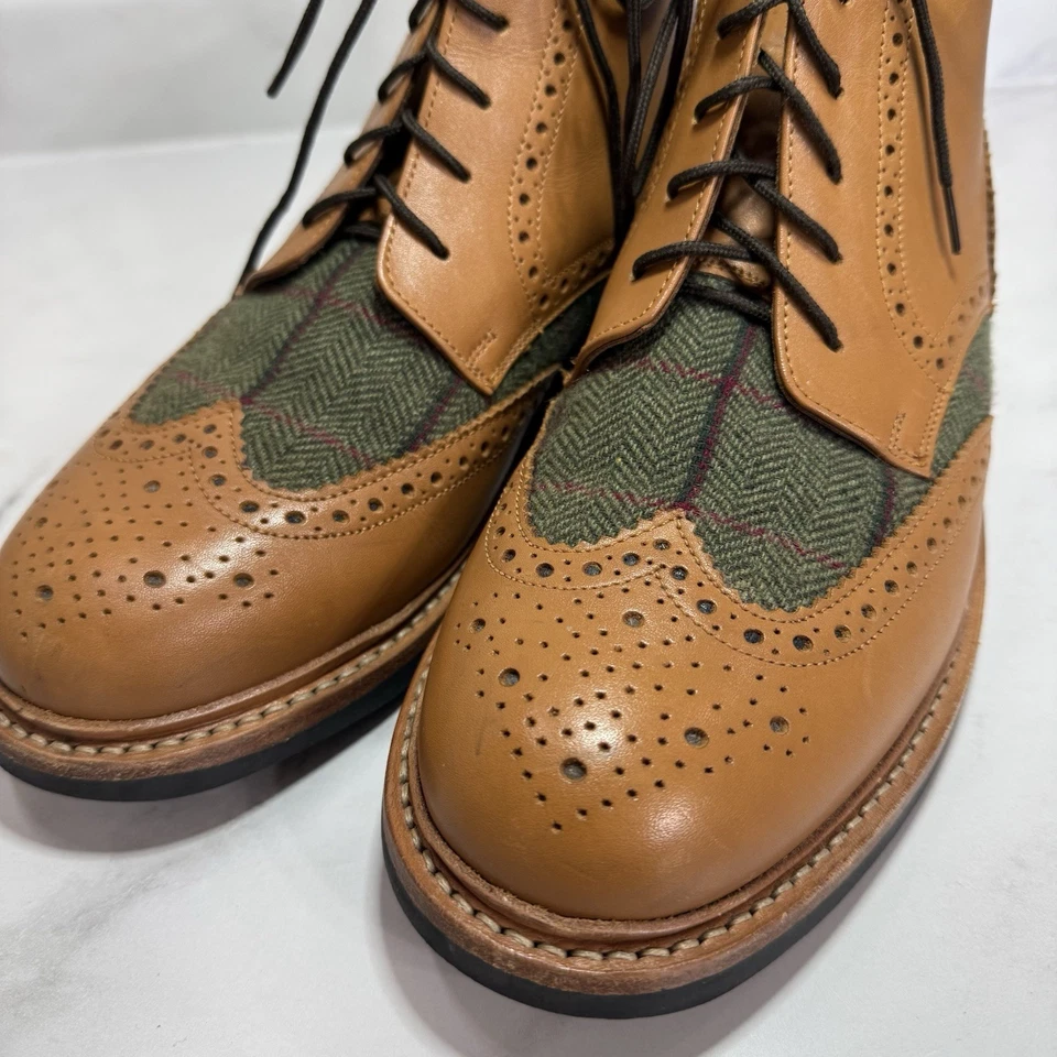 Samuel Windsor Prestige Country Brogue Boots Men UK 7 US 8 Tan and Tweed Lace Up - Image 4 of 4