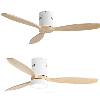 Sofucor Solid Wood Flush Mount Ceiling Fans with Remote Control for Farmhouse