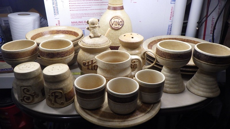 Vintage Pottery Craft Stoneware Set Rare Find Salt Pepper Cream Honey Cheese
