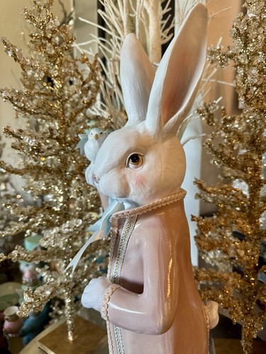 Martha Stewart hellrosa Samt Hase mit Vogel 19 cm groß NEU - Bild 9 von 22