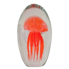 Large Orange Glass Jellyfish 6" Glow In The Dark Paperweight