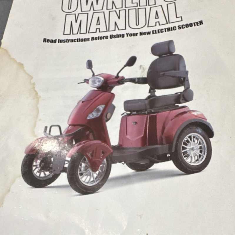 Electric 4-Wheel Mobility Scooter Owner's Manual w/ Headlight Mirror, Red/Black