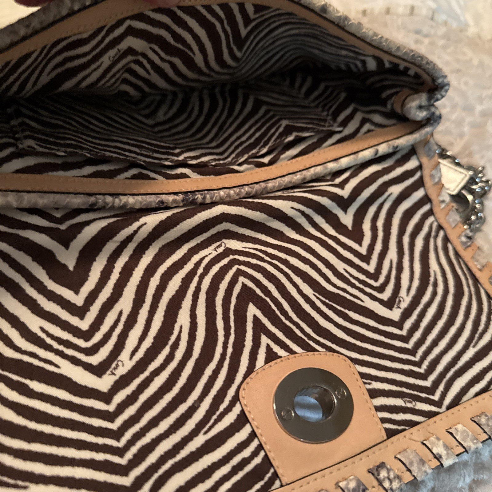 Coach Hampton Straw & Python Leather Trim Summer … - image 2