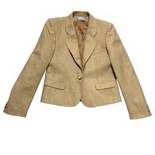 Evan-Picone Blazer Womens 10 Tan Herringbone Wool Blend Professional Timeless