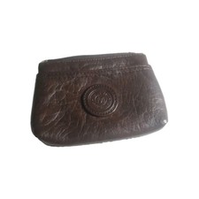 Vintage Mitzi Brown Pebble Grain Leather Coin Purse Zippered Wallet Pouch Case