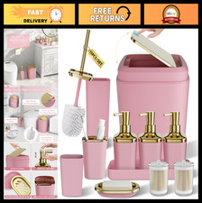 11PC Pink Bathroom Accessory Set - Soap Dispensers, Trash Can, Toilet Brush  Mo