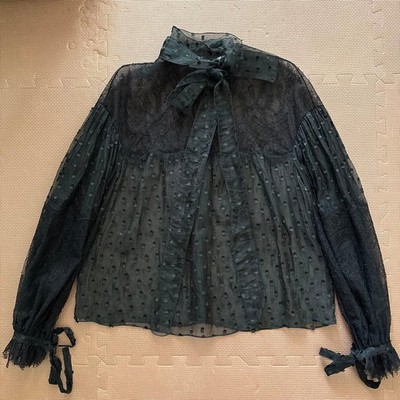 Christian Dior Blouse 2022AW Black Size 34 Silk Lace Elegant Design