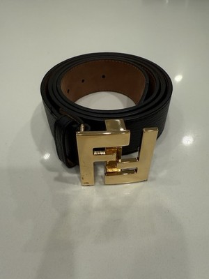 FENDI ベルト ブラック ゴールド金具 Black Leather FENDI Belt Gold FF Buckle Hardware | eBay