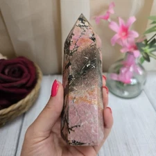 5 1/4" Pink Rhodonite Crystal Tower Natural  Carving