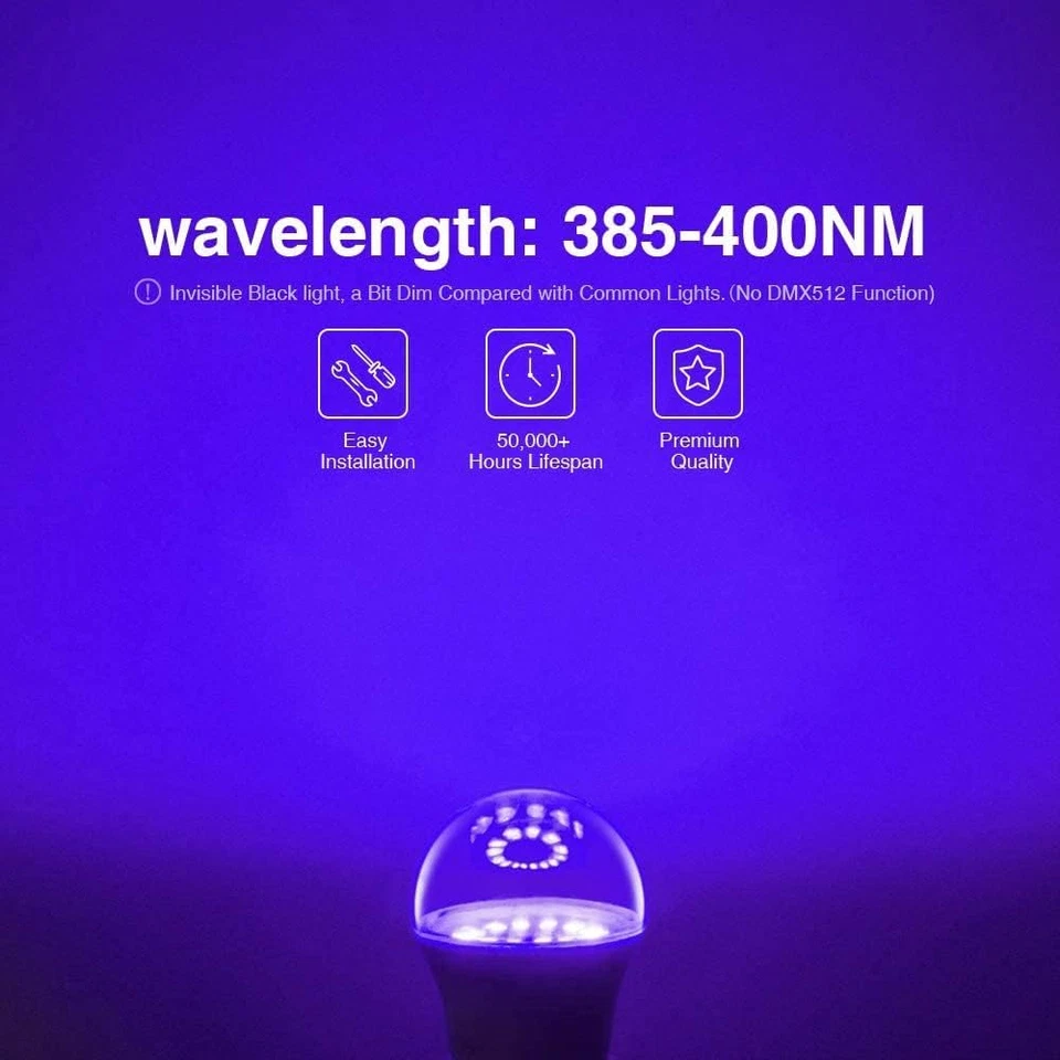 15W LED Black Light Bulbs, A19 E26 Blacklight Bulb 120W Equivalent, Purple Bulb  - Image 2 of 4