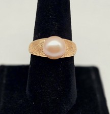 VTG Gold Overlay Sterling Silver Pearl Ring Size 8   4.9g Vermeil Textured Band