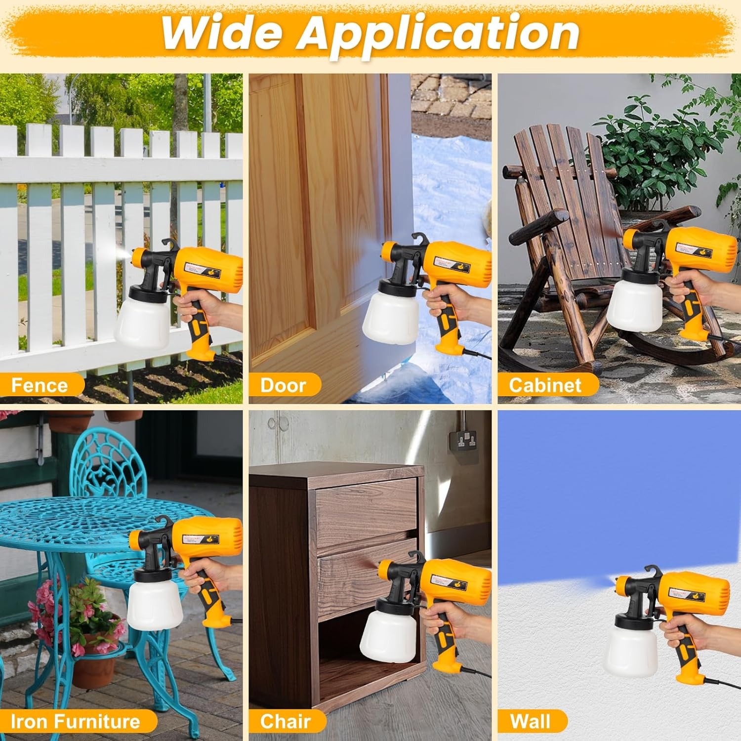 Electric Paint Sprayer HVLP High Power House Painting Paint Gun 2 Nozzles 900ML