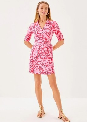 Lilly Pulitzer Extra Small Ibby Skirted Belted Wrap Romper Cane Coral Crab NWT