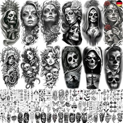 71 Blätter Halloween Chicano Temporäre Tattoos Frauen Männer Klebetattoos Er