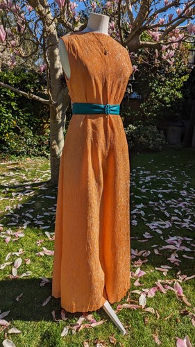 Vintage 70s Peach Orange Wide Leg Jumpsuit Disco Party Spring Summer Prom Retro - Picture 11 of 23
