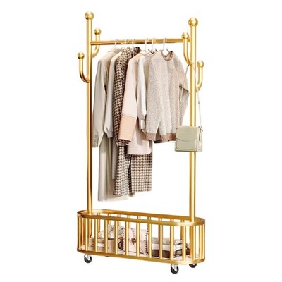 Kleiderständer Rollbar Mit Korb & Rädern, Metall-Garderobe Freistehend Für Shop